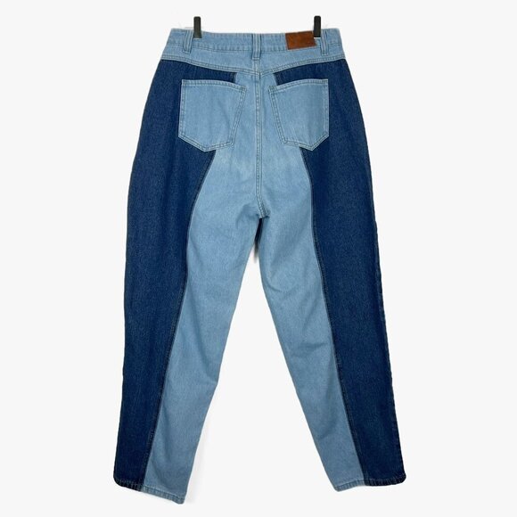 Nasty Gal Collection Jeans Two Tone Denim Mom Jeans. Light/Dark Blue. Size 10 - Picture 13 of 16